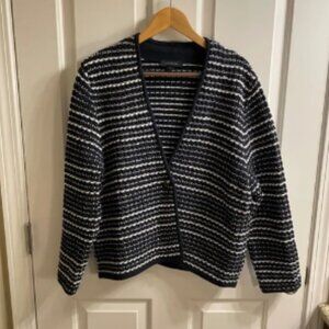 Ann Taylor Women's XXL Blue and White Boucle Sweater Blazer Ann Taylor